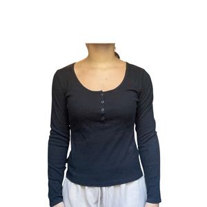 Black Scoop Neck Button Up Women’s Wild Fable Long Sleeve Top Size Medium